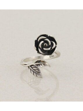 Sterling Silver Rose Flower Ring Bypass Ring Spoon Ring Size 7 Adjustable